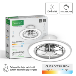 Stropni ventilator sa svjetiljkom Green Tech, 18″, 40W, 3CCT, bijeli