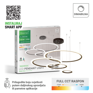Smart dekorativna visilica Green Tech 125W, 3CCT, dim, APP + daljinski upravljač