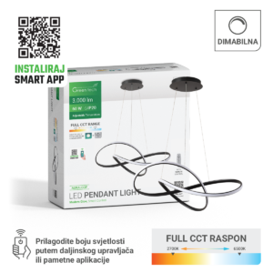 Smart dekorativna visilica Green Tech 60W, 3CCT, dim, APP + daljinski upravljač