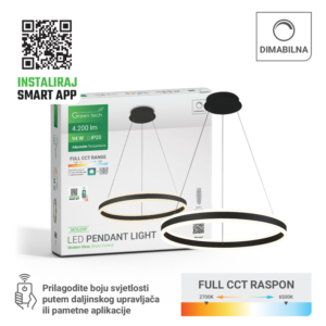 Smart dekorativna visilica Green Tech 94W, 3CCT, dim, APP + daljinski upravljač