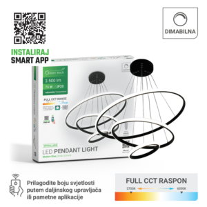 Smart dekorativna visilica Green Tech 75W, 3CCT, dim, APP + daljinski upravljač