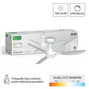 Stropni ventilator sa svjetiljkom Green Tech, 52″, 15W, 3CCT, Bijeli
