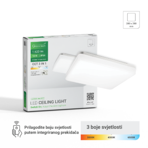 LED plafonjera Green Tech 18W, 3CCT, 28x28cm, IP54, bijela