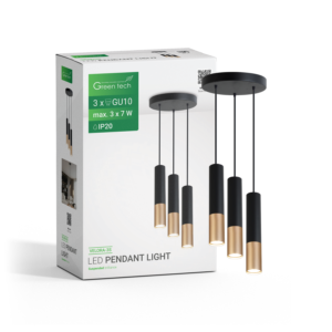 LED visilica Green Tech, GU10 X 3 kom, crna-zlatna boja